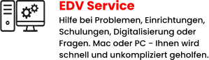 EDV Service Hilfe bei Problemen, Einrichtungen, Schulungen, Digitalisierung oder Fragen. Mac oder PC - Ihnen wird schnell und unkompliziert geholfen.